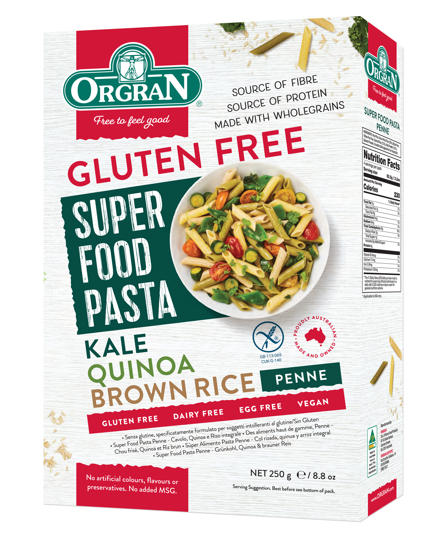 Orgran Super Food Brown Rice, Quinoa & Kale Penne Pasta 300g 3.95