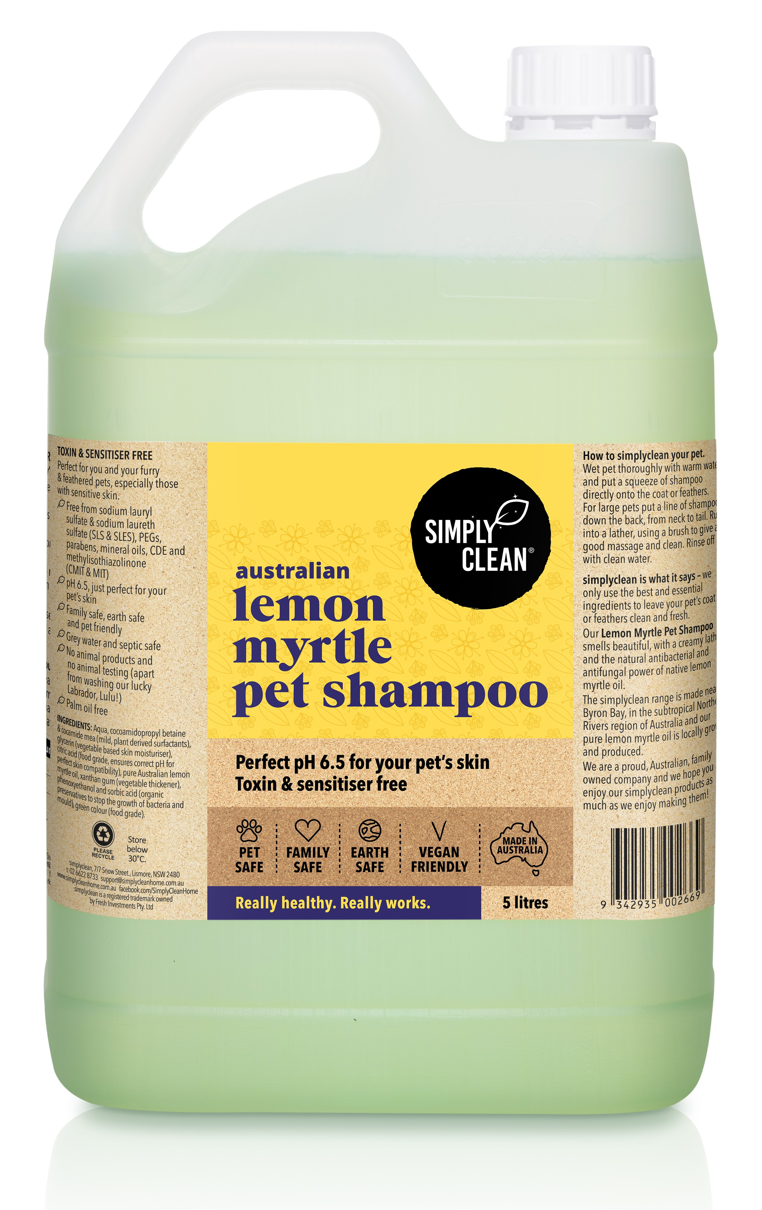 Simply Clean Lemon Myrtle Pet Shampo 5L 123.95 Health Magic