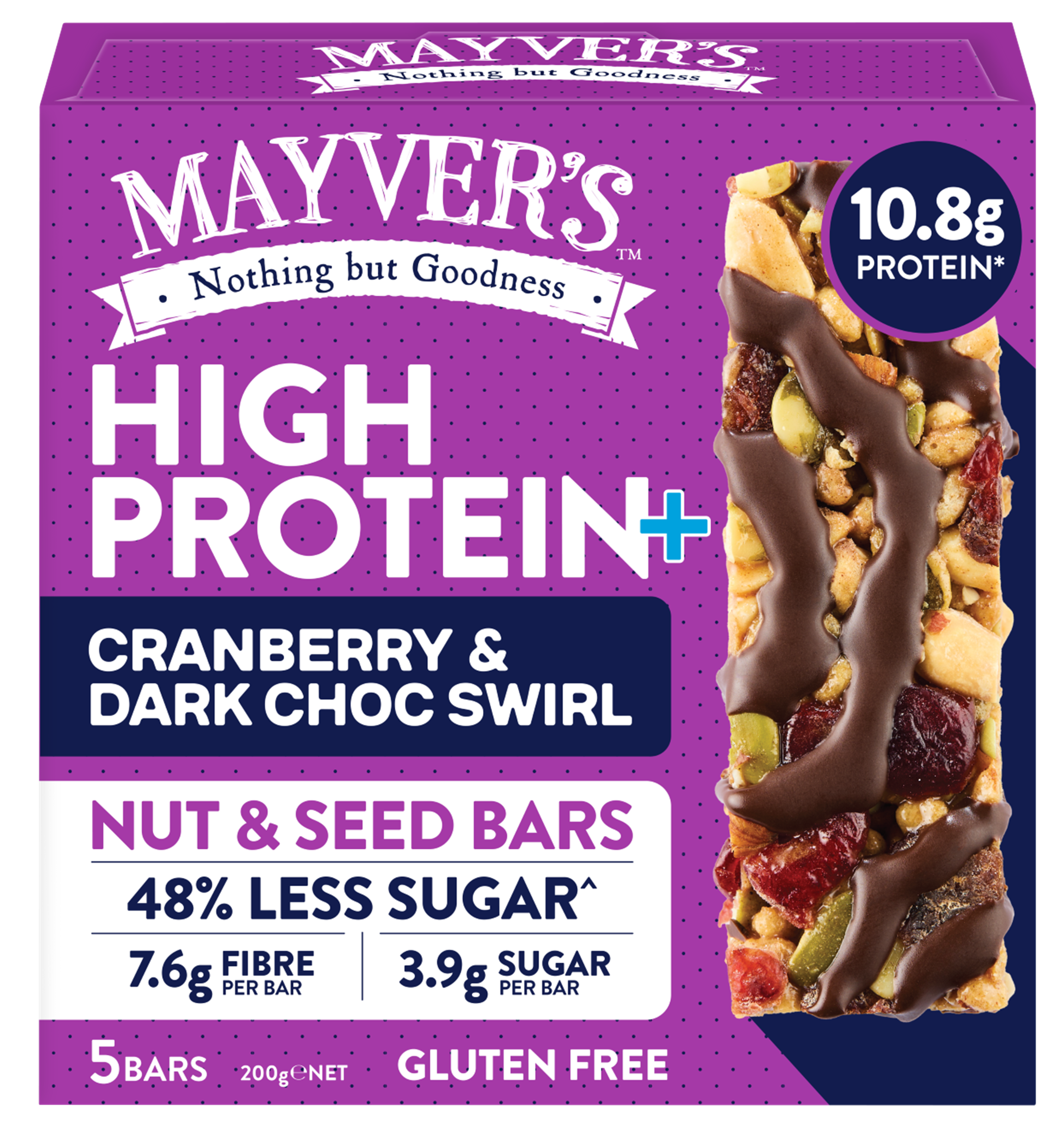 4032b-mayvers_protein__cranberry_dark_choc_swirl_bars__5pk__6x200g
