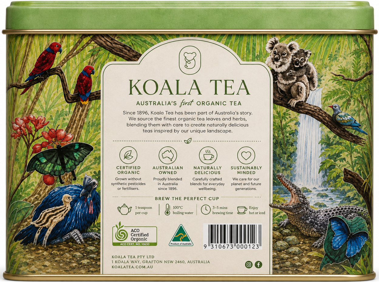 Kt35-6_koala_tea_tin_rainforest__green_tin__25_bags_-_back