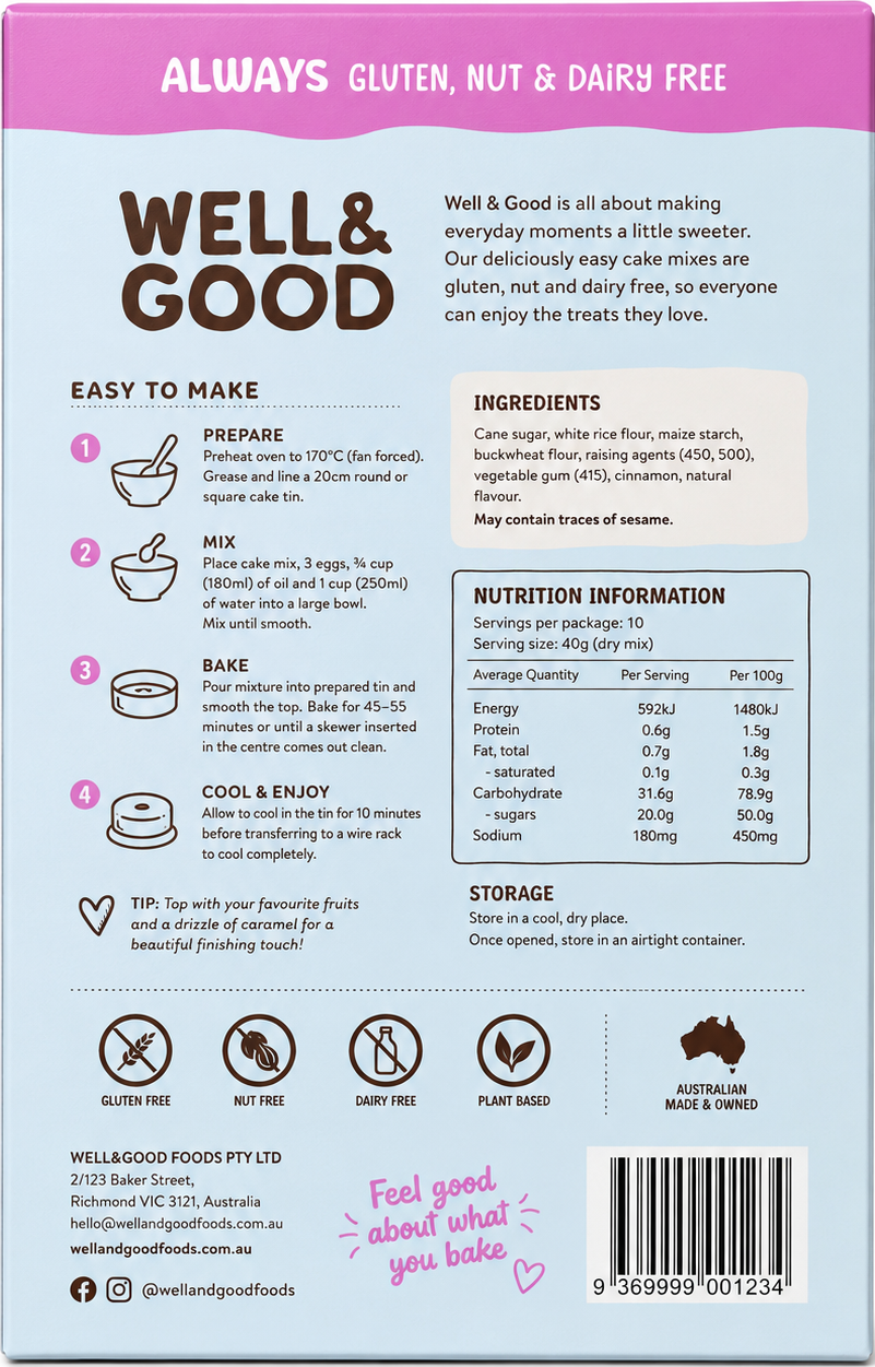 Wg02-5b_wellandgood-allpurposecakemix-reducedsugar-400g_-_back